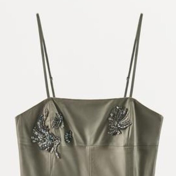 NWT ZARA 100% LEATHER BEADED JEWEL DRESS - Picture 2 of 3